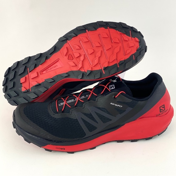 Salomon Sense Ride 4 Black Red Men's Trail Running Shoes Sneakers Goji Berry - Picture 6 of 11